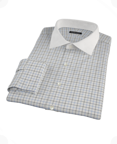 Light Blue Black Windowpane Men's Dress Shirt 