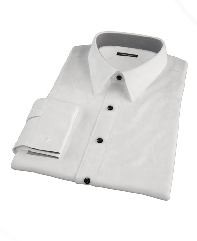 White 140s Broadcloth Fitted Dress Shirt 