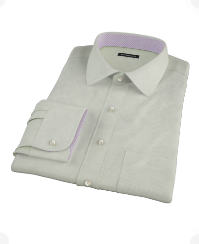 Soft Green Basketweave Fitted Dress Shirt 