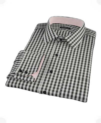 Black Classic Gingham Men's Dress Shirt 