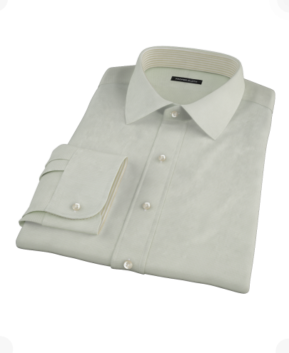 Soft Green Basketweave Fitted Dress Shirt 