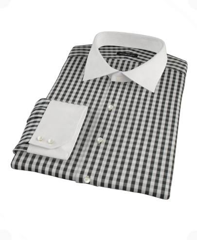 Black Classic Gingham Fitted Dress Shirt 