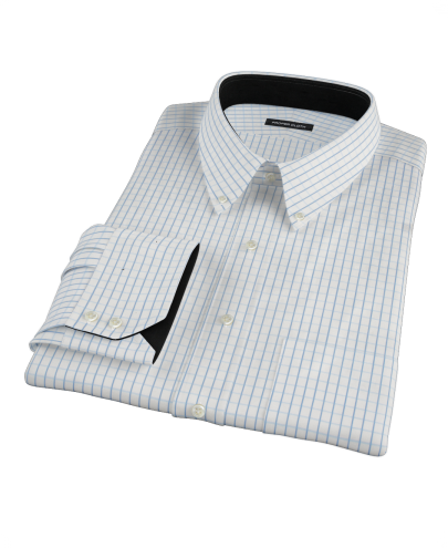 Blue Windowpane Twill Custom Dress Shirt 