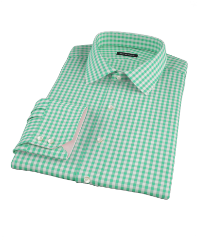 Light Green Gingham Fitted Dress Shirt 