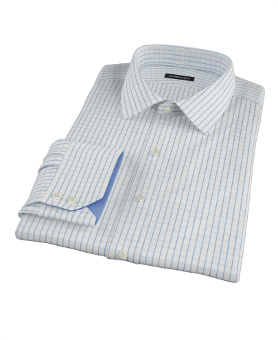 Blue Windowpane Twill Men's Dress Shirt 