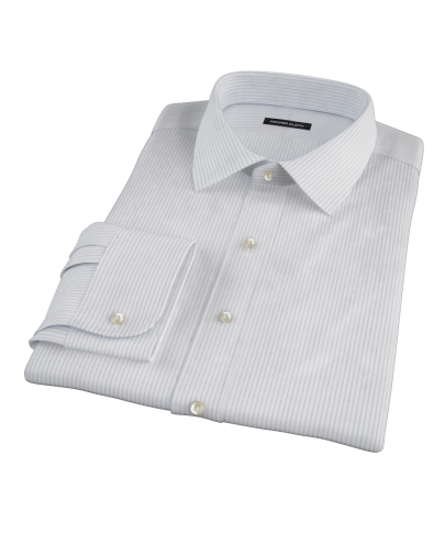 Dashed Blue Stripe Twill Fitted Dress Shirt 