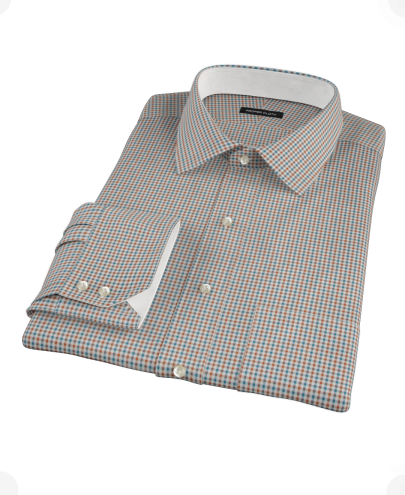 Hazelnut Teal Gingham Twill Custom Dress Shirt 