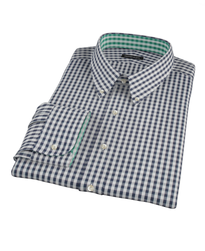 Dark Navy Gingham Fitted Dress Shirt 
