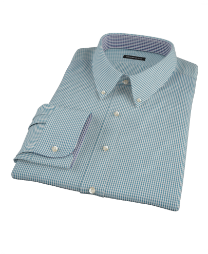 100s Dark Green Mini Gingham Fitted Dress Shirt 