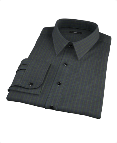 Green Plaid Check Fitted Dress Shirt 