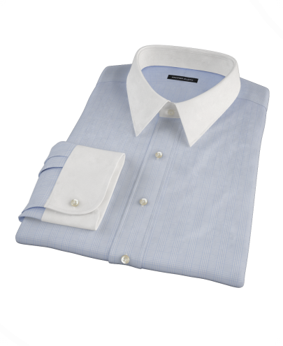 Light Blue Glen Plaid Custom Dress Shirt 