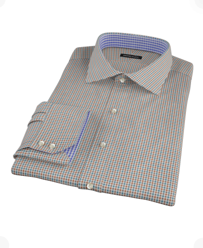 Hazelnut Teal Gingham Twill Fitted Dress Shirt 