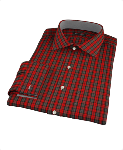 Red and Gray Plaid Fitted Dress Shirt 