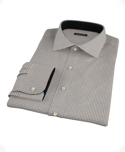 Hazelnut Teal Gingham Twill Custom Dress Shirt 