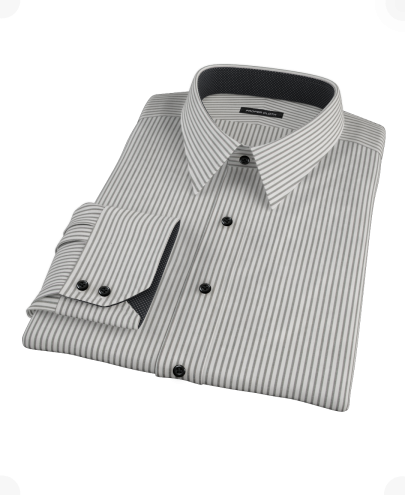 Black University Stripe Pinpoint Fitted Dress Shirt 
