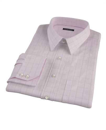 Pink Black Window Grid Fitted Dress Shirt 