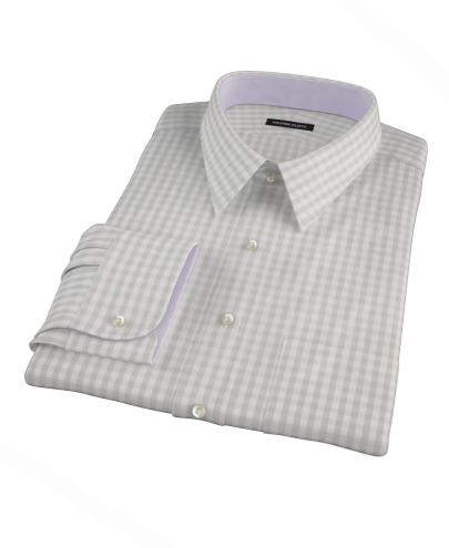 Pale Gray Gingham Fitted Dress Shirt 