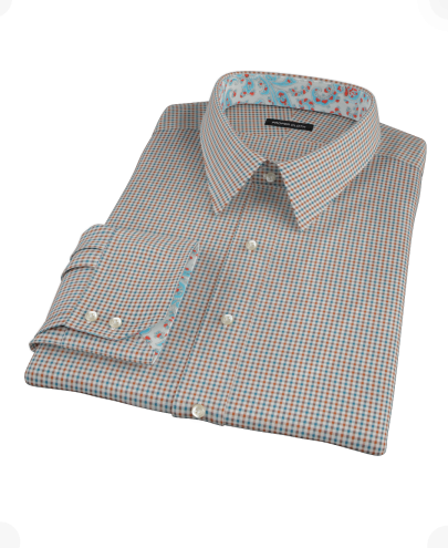 Hazelnut Teal Gingham Twill Men's Dress Shirt 