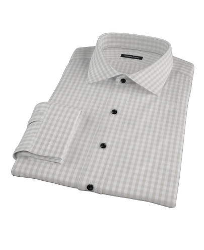 Pale Gray Gingham Fitted Dress Shirt 