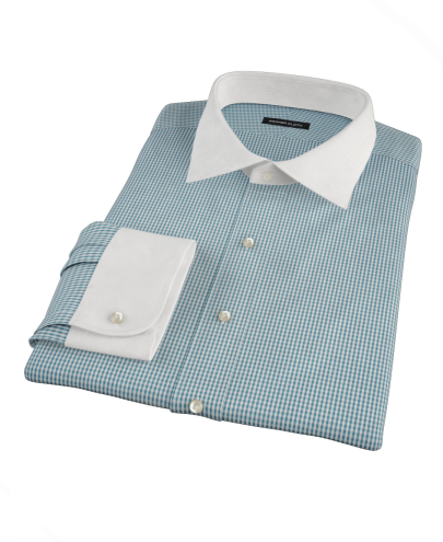 Dark Green Mini Gingham Fitted Dress Shirt 