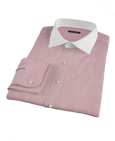 100s Red University Stripe Fitted Dress Shirt 
