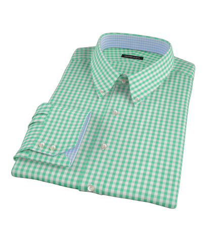 Light Green Gingham Fitted Dress Shirt 