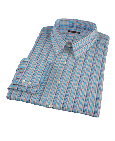 Blue and Orange Tartan Men's Dress Shirt 