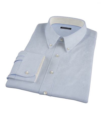 Light Blue Houndstooth Fitted Dress Shirt 