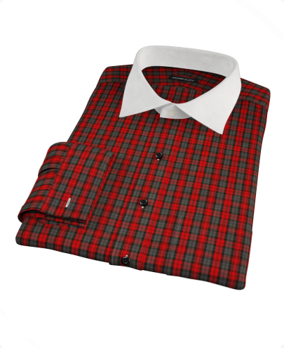 Red and Gray Plaid Fitted Dress Shirt 