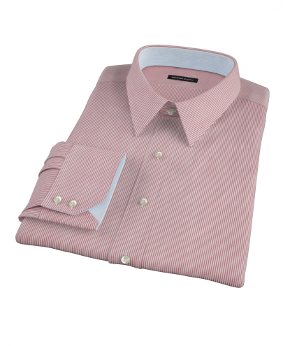 Claret Red University Stripe Fitted Dress Shirt 