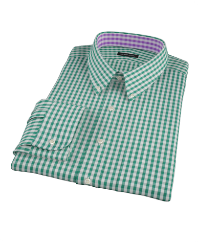 Veridian Green Gingham Fitted Dress Shirt 