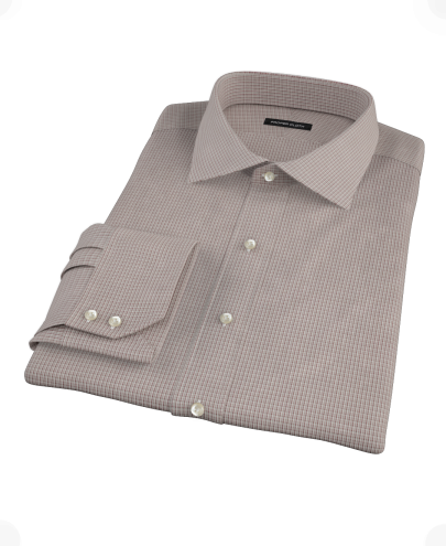 Brown and Grey Check Fitted Dress Shirt 