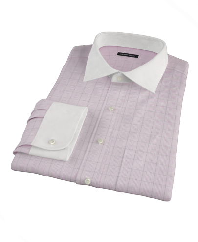 Pink Black Window Grid Fitted Dress Shirt 