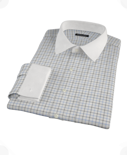Light Blue Black Windowpane Fitted Dress Shirt 