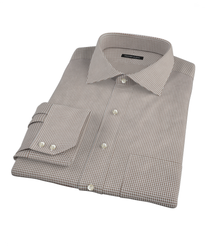 Brown Houndstooth Fitted Dress Shirt 