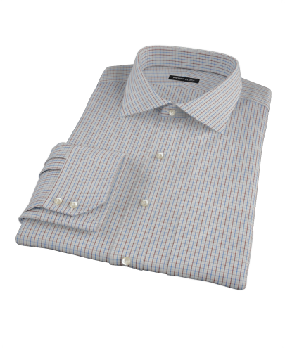 Brown Blue Tattersall Twill Fitted Dress Shirt 