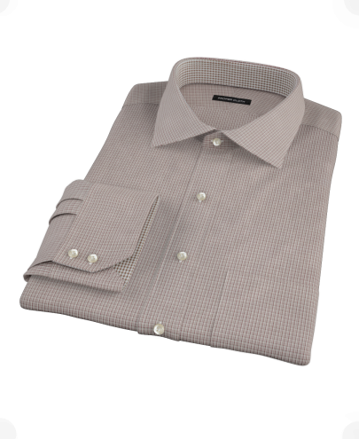 Brown and Grey Check Fitted Dress Shirt 