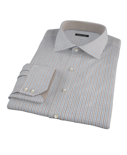 Brown Blue Tattersall Twill Men's Dress Shirt 