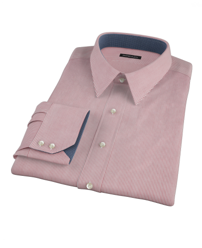 Claret Red University Stripe Fitted Dress Shirt 