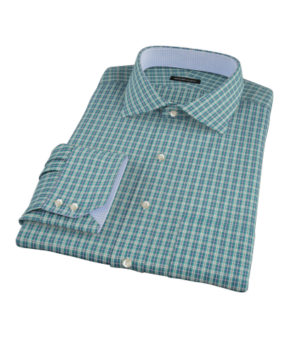 Veridian Green Oxford Plaid Fitted Dress Shirt 