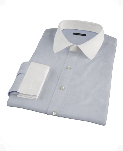 French Blue Heavy Oxford Cloth Fitted Dress Shirt 