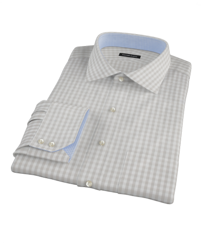Pale Gray Gingham Fitted Dress Shirt 