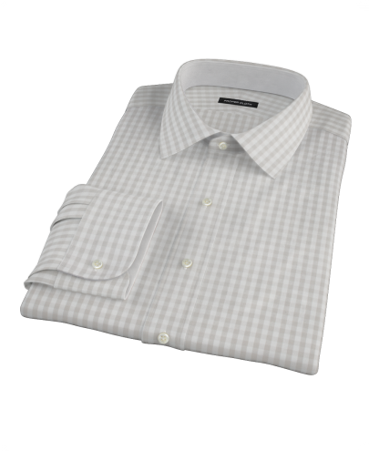 Pale Gray Gingham Fitted Dress Shirt 