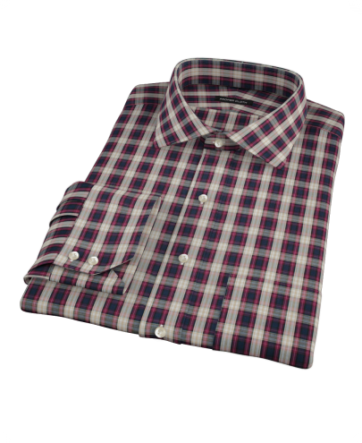 Mulberry Gold Plaid Fitted Dress Shirt 