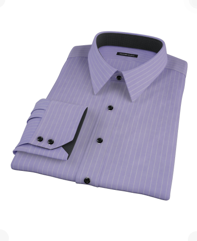Purple White Pinstripe Fitted Dress Shirt 