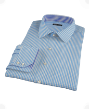 Small Light Blue 80s Gingham Men's Dress Shirt 