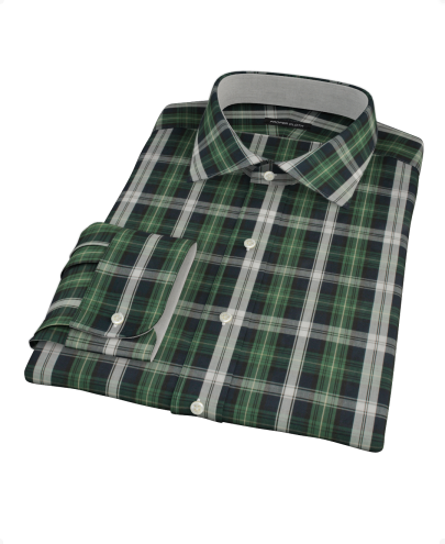 Green Navy Plaid Check Men's Dress Shirt 