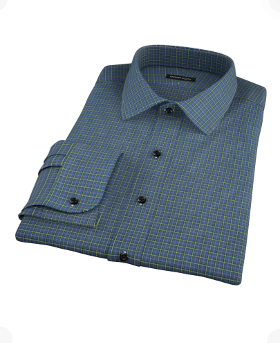 Navy Yellow Tartan Fitted Dress Shirt 