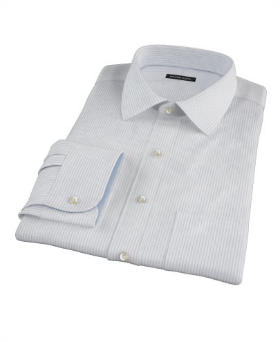 Dashed Blue Stripe Twill Men's Dress Shirt 