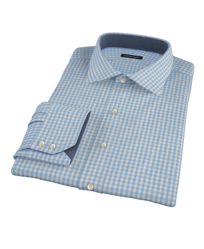 Light Blue Gingham Fitted Dress Shirt 